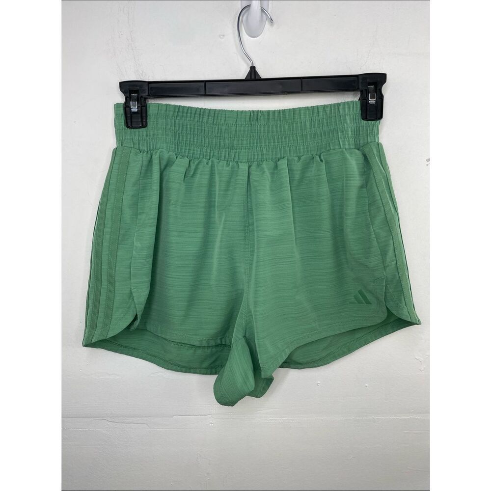 Adidas Women's Pacer Woven High Rise 3" Training Shorts Green Large 3”